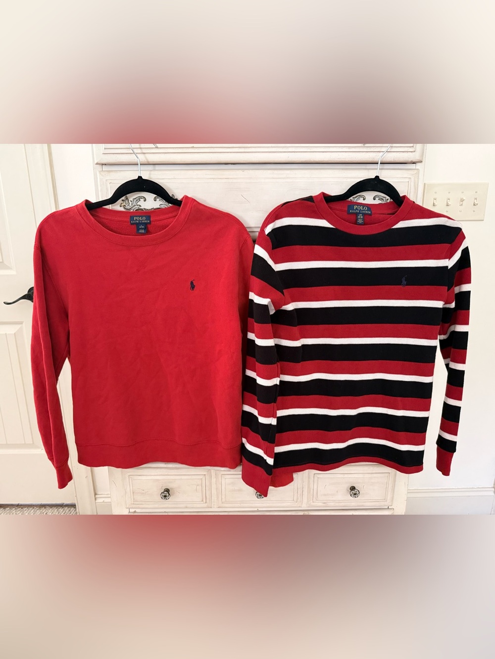 Polo by Ralph Lauren Boys' BUNFLE OF 2 Long Sleeve Crewneck Shirts Red & striped